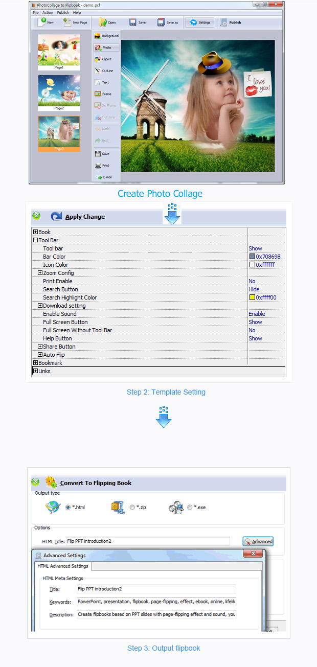 steps for photocollage to FlipBook maker